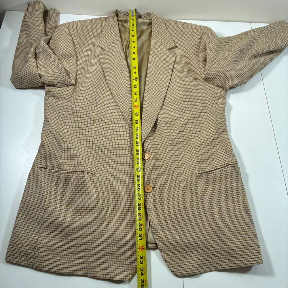 Ermenegildo Zegna Wool Silk Blazer 46R Tan‎ Check Sport Coat Saks Fifth Avenue